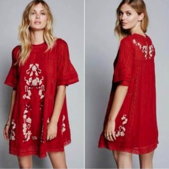 Free People Dresses & Skirts - Free People Perfect Victorian rust mini Dress embroireded  mini Dress